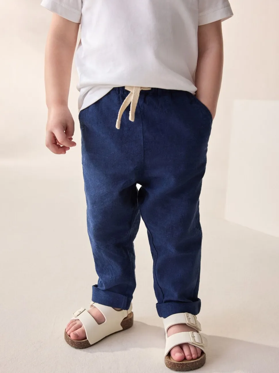 Donkerblauw - Linnen Blend broek met elastische taille (3mnd-7jr)