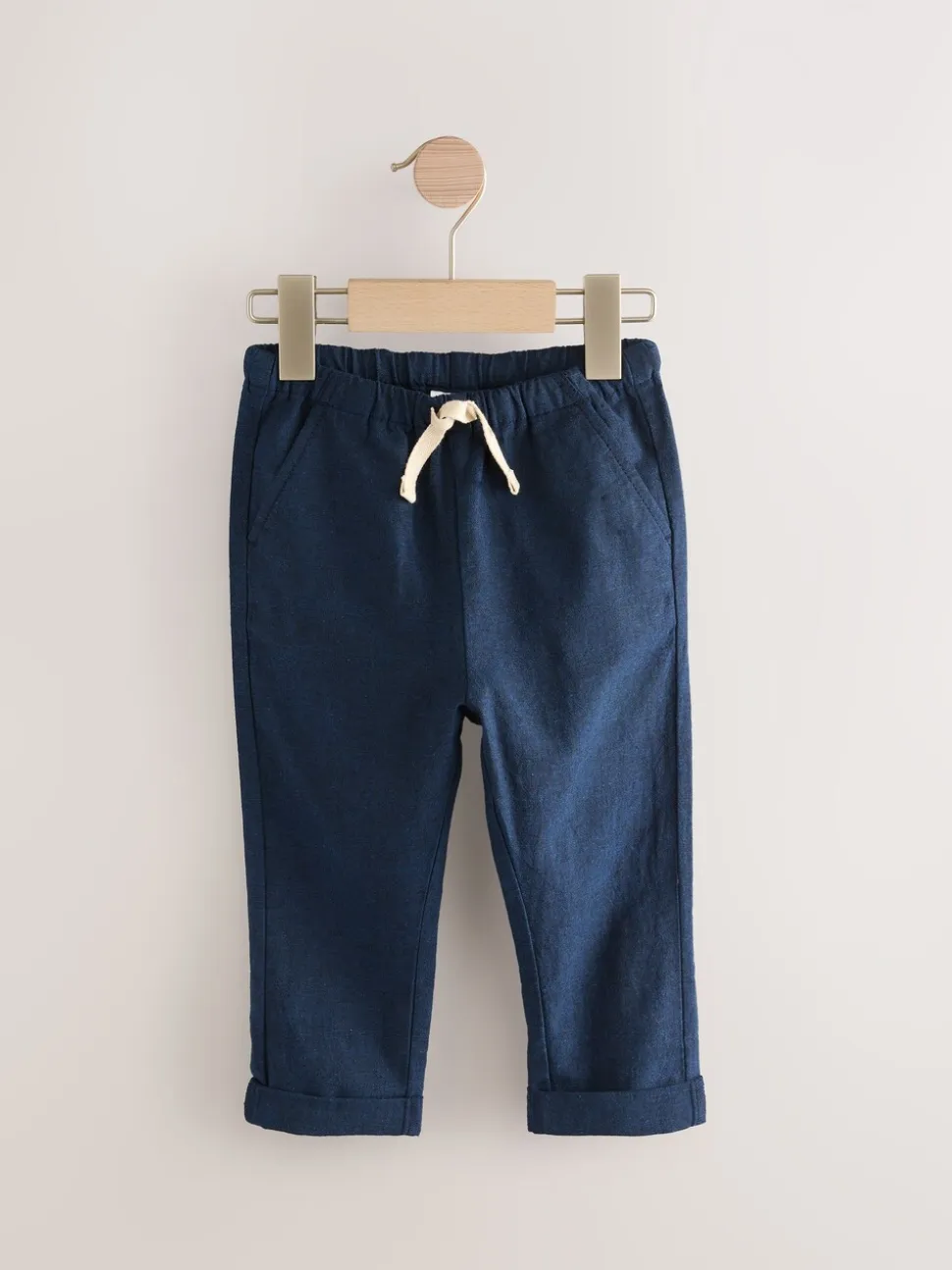 Donkerblauw - Linnen Blend broek met elastische taille (3mnd-7jr)