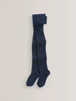 Donkerblauw - Maillot met hoog katoengehalte en kabelpatroon