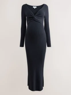 Donkerblauw - Maternity Twist Front Knit Jumper Dress