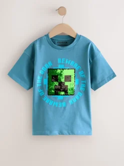 Donkerblauw - Minecraft T-shirt met pailletten (3-16jr)