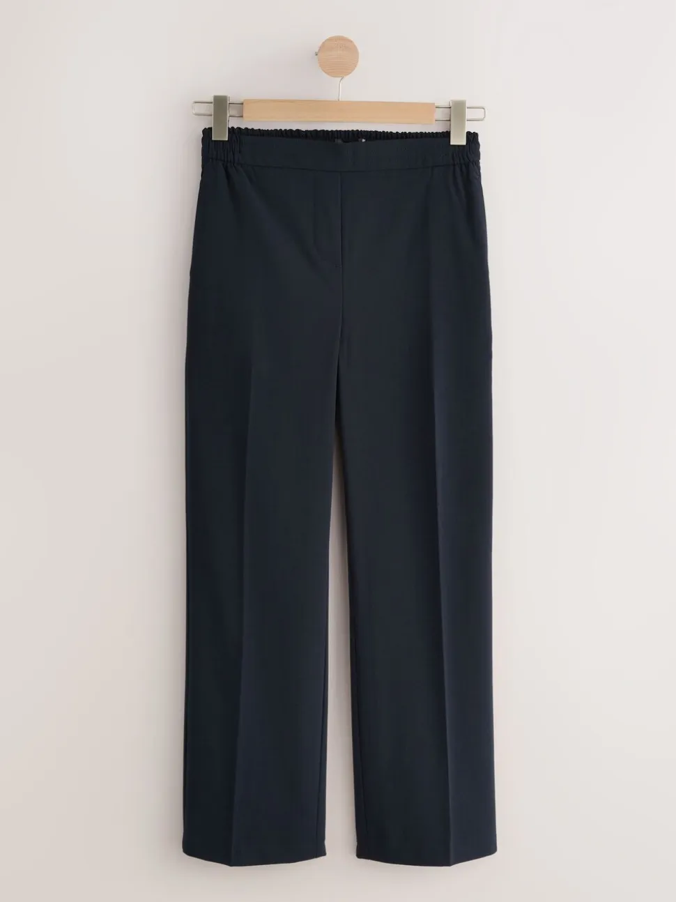 Donkerblauw - Modieus gesneden broek met wijde pijpen van wol