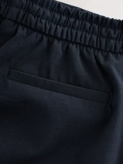 Donkerblauw - Modieus gesneden broek met wijde pijpen van wol