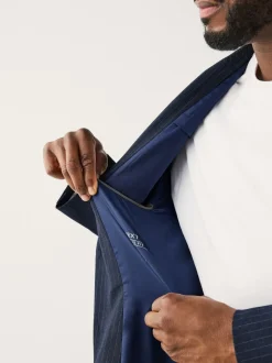 Donkerblauw - Muscle fit Motionflex stretchy pakjack met strepen