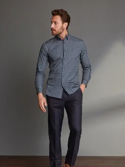 Donkerblauw - Normale Pasvorm - Signature - 100% Wollen broek met Motion Flex-tailleband
