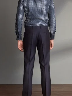 Donkerblauw - Normale Pasvorm - Signature - 100% Wollen broek met Motion Flex-tailleband