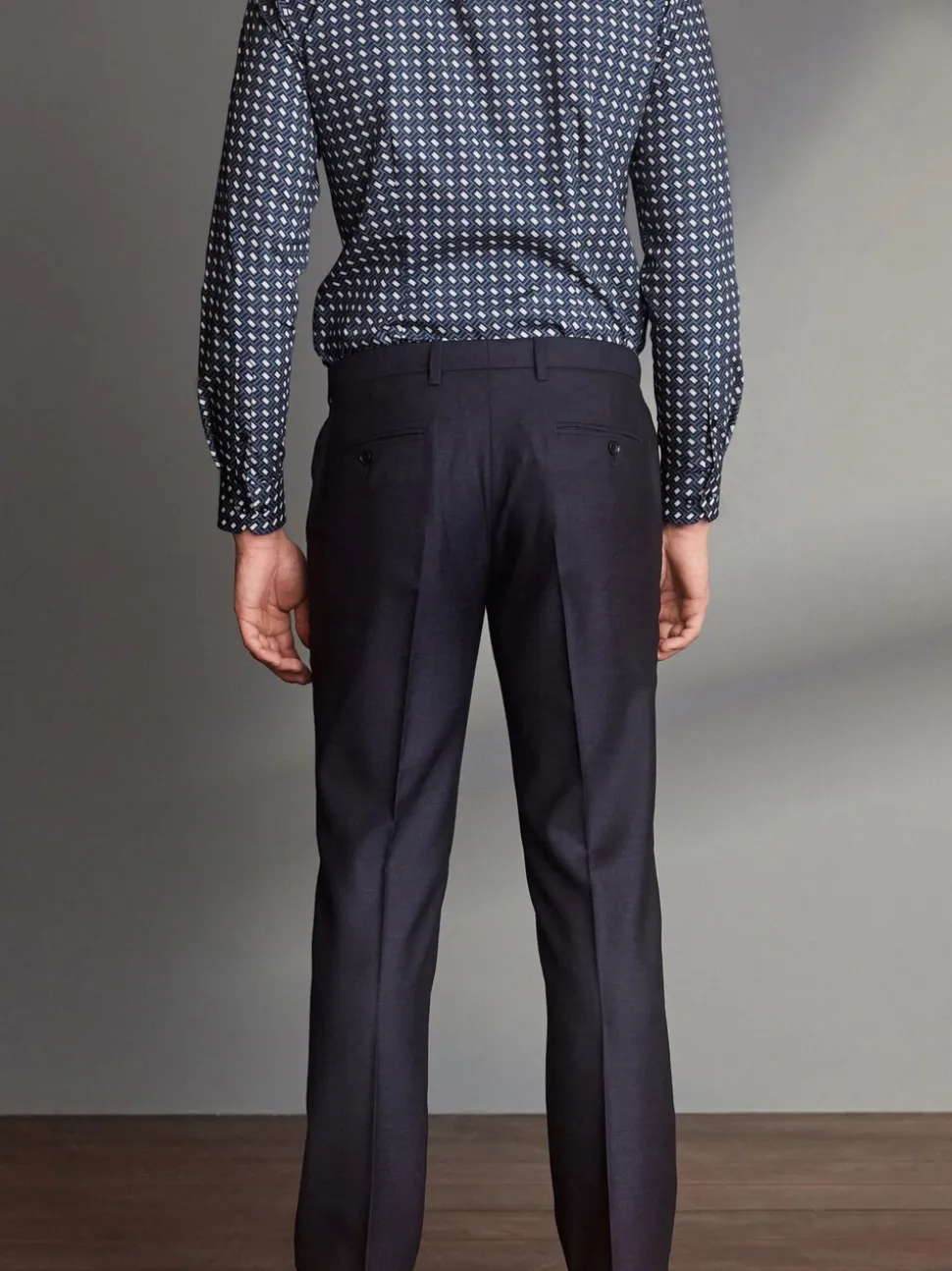 Donkerblauw - Normale Pasvorm - Signature - 100% Wollen broek met Motion Flex-tailleband