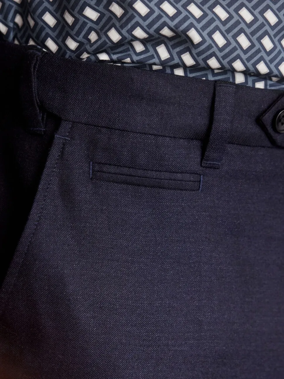 Donkerblauw - Normale Pasvorm - Signature - 100% Wollen broek met Motion Flex-tailleband