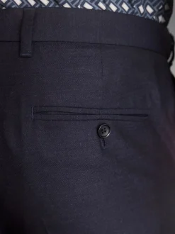Donkerblauw - Normale Pasvorm - Signature - 100% Wollen broek met Motion Flex-tailleband