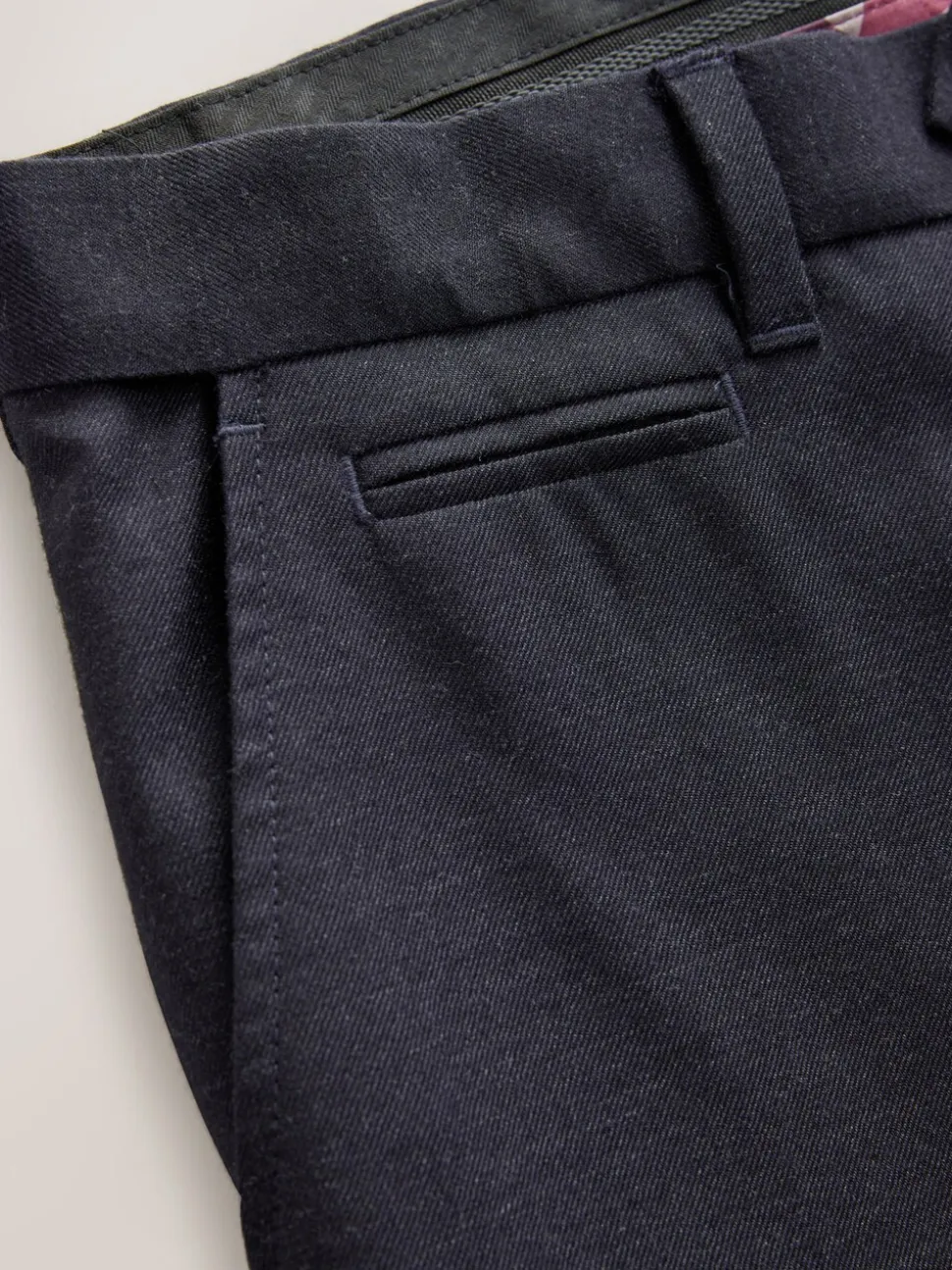 Donkerblauw - Normale Pasvorm - Signature - 100% Wollen broek met Motion Flex-tailleband