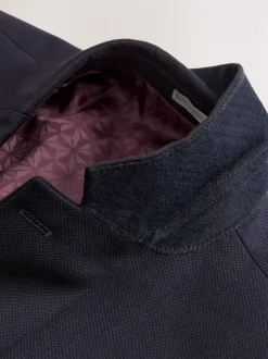 Donkerblauw - Normale Pasvorm - Kostuum met textuur: colbert