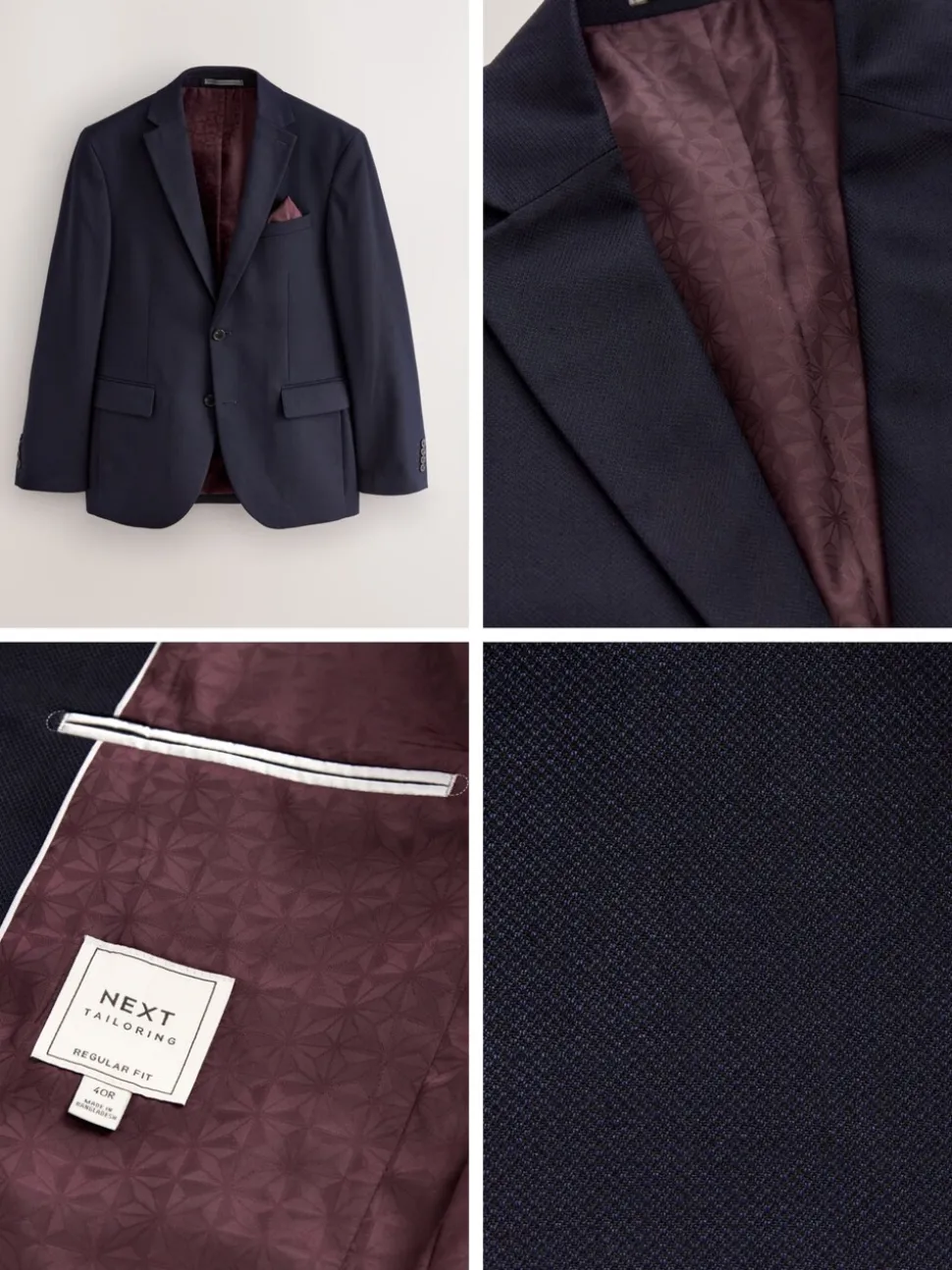 Donkerblauw - Normale Pasvorm - Kostuum met textuur: colbert