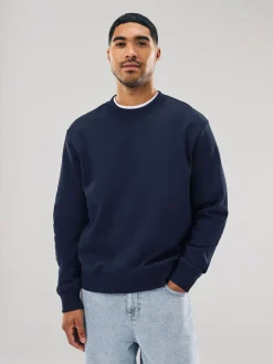 Donkerblauw - Normale Pasvorm - Heavyweight Cotton Rich Crew Neck Sweatshirt