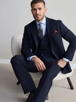 Donkerblauw - Normale Pasvorm - Signature Nova Fides 100% Italian Wool Suit Jacket