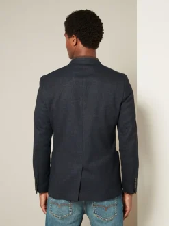 Donkerblauw - Normale Pasvorm - Modieuze blazer met textuur
