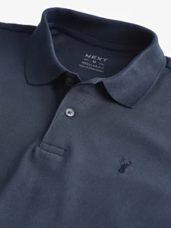 Donkerblauw - Normale Pasvorm - Piqué polo met lange mouwen