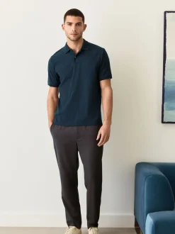 Donkerblauw - Normale Pasvorm - Net jacquard poloshirt