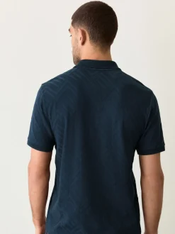 Donkerblauw - Normale Pasvorm - Net jacquard poloshirt