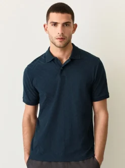 Donkerblauw - Normale Pasvorm - Net jacquard poloshirt