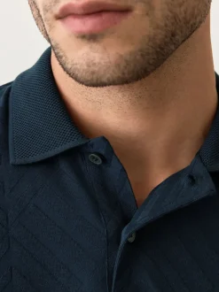 Donkerblauw - Normale Pasvorm - Net jacquard poloshirt
