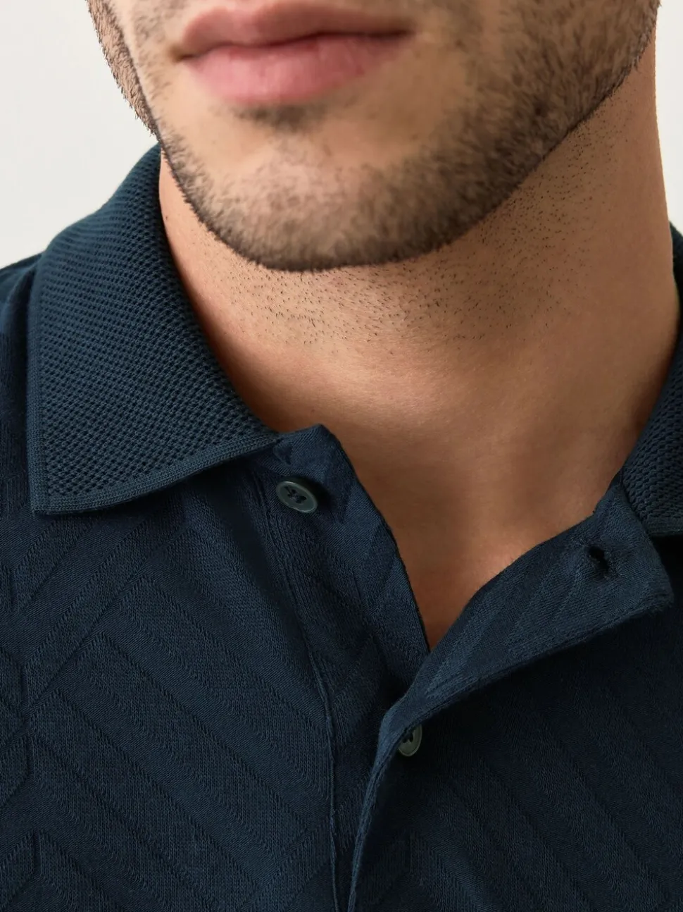 Donkerblauw - Normale Pasvorm - Net jacquard poloshirt