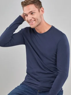 Donkerblauw - Normale Pasvorm - T-shirt met lange mouwen en ronde hals