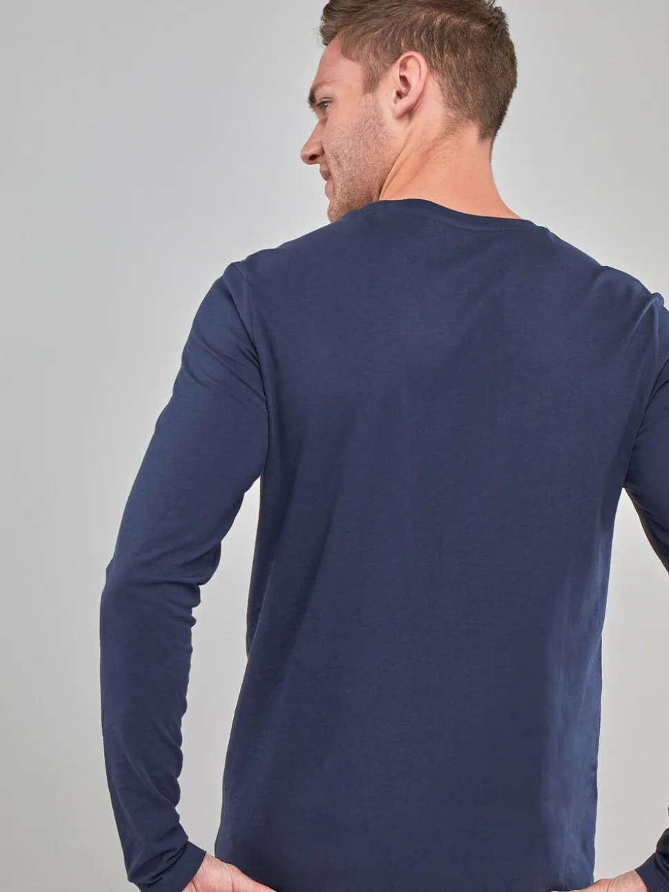 Donkerblauw - Normale Pasvorm - T-shirt met lange mouwen en ronde hals