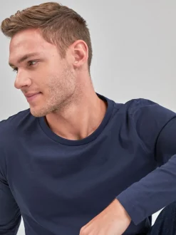 Donkerblauw - Normale Pasvorm - T-shirt met lange mouwen en ronde hals