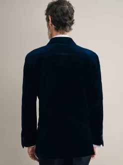 Donkerblauw - Normale Pasvorm - Signature Pontoglio Italiaanse fluwelen blazer
