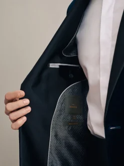 Donkerblauw - Normale Pasvorm - Signature Pontoglio Italiaanse fluwelen blazer