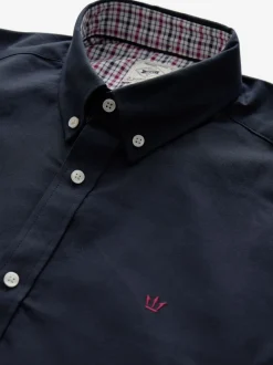 Donkerblauw - Oxford-stretchoverhemd met lange mouwen