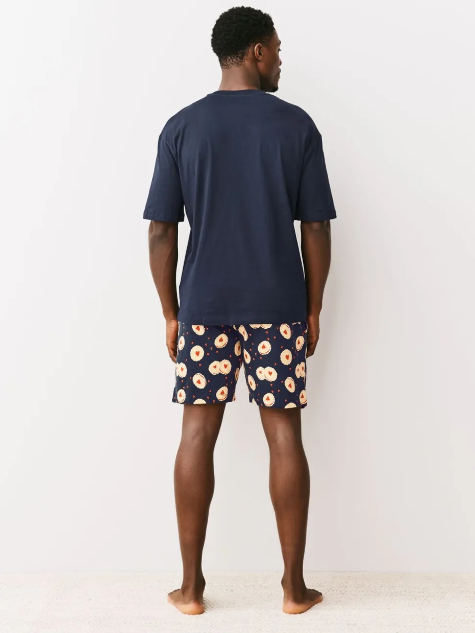 Donkerblauw - Printed Short Sleeve Jersey Pyjamas Set