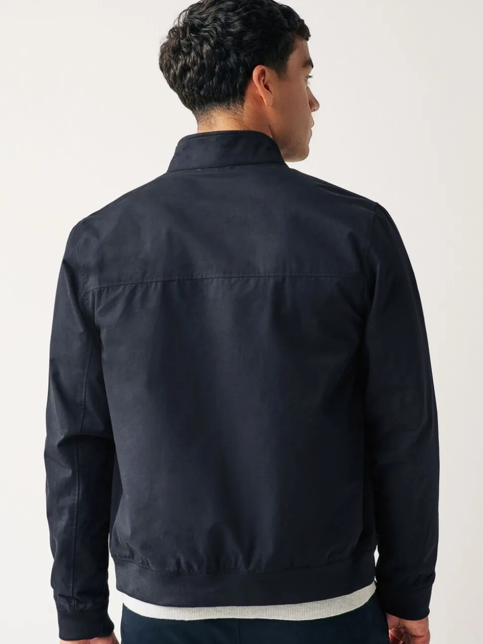 Donkerblauw - Regenbestendig Harrington jack met geruite voering