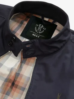 Donkerblauw - Regenbestendig Harrington jack met geruite voering