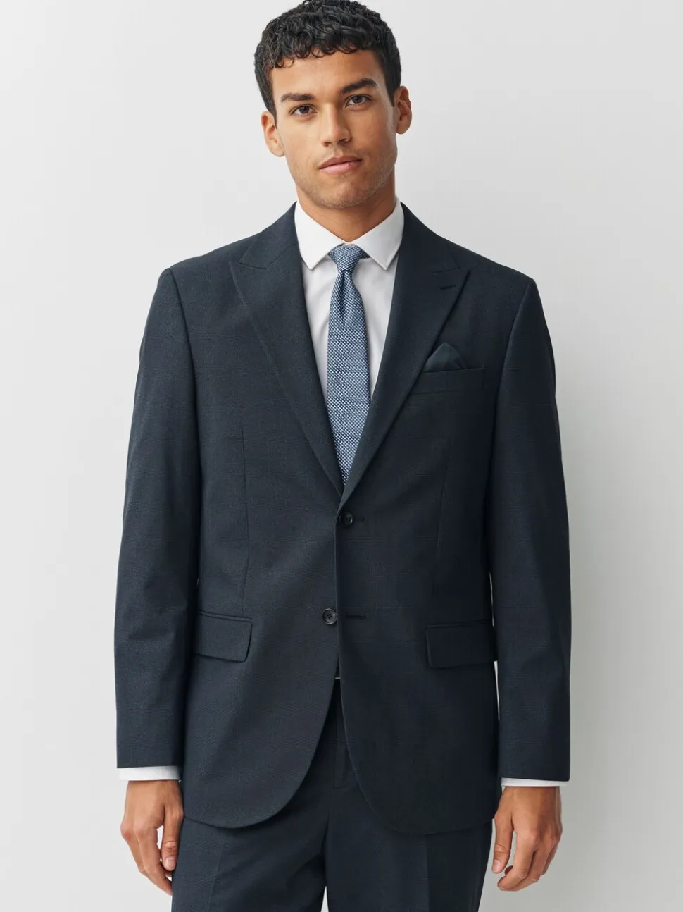 Donkerblauw - Regular fit Motionflex colbert met puppytooth-textuur