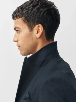Donkerblauw - Regular fit Motionflex colbert met puppytooth-textuur