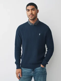 Donkerblauw - Regular Fit Rib Texture Mock Shirt Jumper