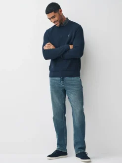 Donkerblauw - Regular Fit Rib Texture Mock Shirt Jumper