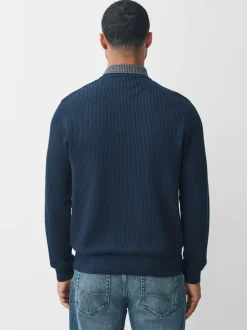 Donkerblauw - Regular Fit Rib Texture Mock Shirt Jumper