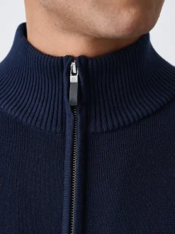 Donkerblauw - Regular Fit 100% Cotton Premium Zip-Through Cardigan