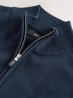 Donkerblauw - Regular Fit 100% Cotton Premium Zip-Through Cardigan