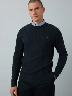 Donkerblauw - Regular Fit Mini Cable Mock Shirt Jumper