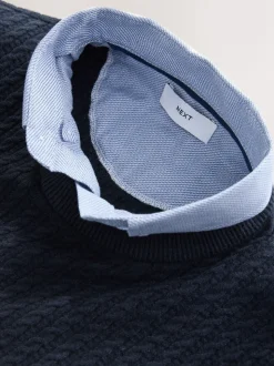 Donkerblauw - Regular Fit Mini Cable Mock Shirt Jumper