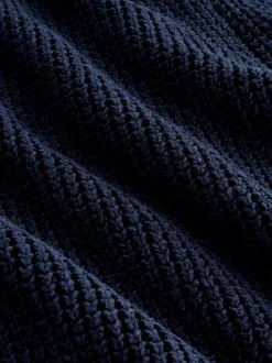Donkerblauw - Regular Fit Waffle Texture Chenille Zip Through Cardigan
