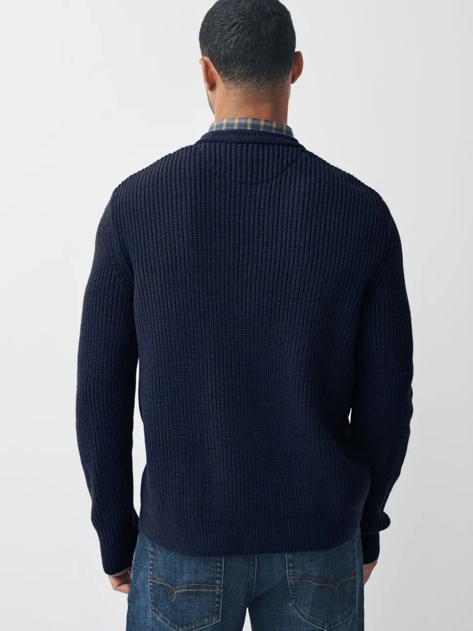 Donkerblauw - Regular Fit Aran Cable Mock Shirt Jumper