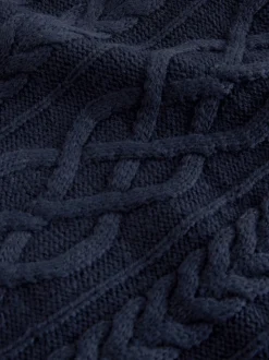 Donkerblauw - Regular Fit Aran Cable Mock Shirt Jumper