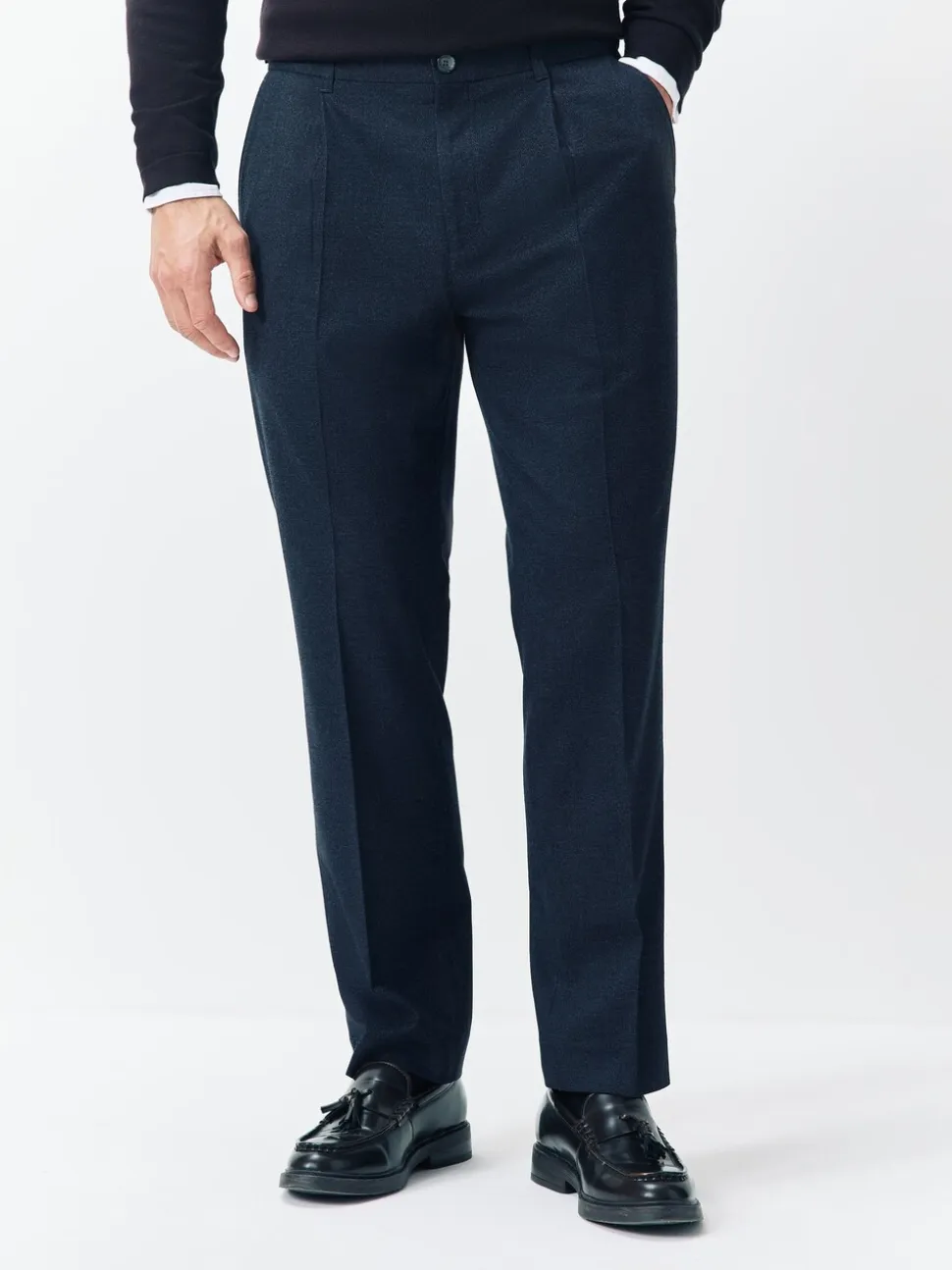 Donkerblauw - Regular Tapered Fit Smart Textured Soft Touch Trousers