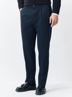 Donkerblauw - Regular Tapered Fit Smart Textured Soft Touch Trousers
