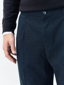 Donkerblauw - Regular Tapered Fit Smart Textured Soft Touch Trousers