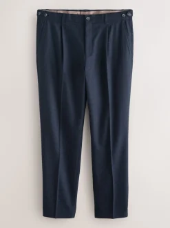 Donkerblauw - Regular Tapered Fit Smart Textured Soft Touch Trousers
